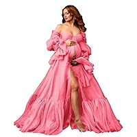 Basgute Women's Puffy Sleeve Tulle Robe Maternity Dresses for Photoshoot Long Sleeve Baby Shower Dress Pregnancy Gowns