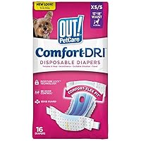 OUT! Pet Care Disposable Female Dog Diapers - Absorbent with Leak Proof Fit - XS/Small (Waist 13-18in) - White, 16 Count (Pack of 1)