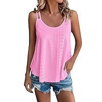 Womens Tank Tops Summer，Womens Eyelet Embroidery Spaghetti Strap Sleeveless Tunic Blouse Camisoles Boho Flowy Shirt