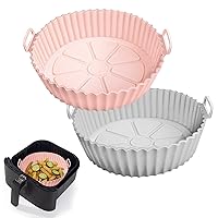 2 Pack Air Fryer Silicone Liners Pot for 3 to 5 QT, Air Fryer Silicone Basket Bowl, Replacement of Flammable Parchment Paper, Reusable Baking Tray Oven Accessories, Pink+Grey, (Top 8in, Bottom 6.75in)