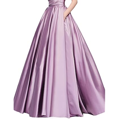 luolandi Women's V Neck Off Shoulder Prom Dresses A Line Long Evening Formal Gowns with Pockets