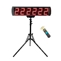GANXIN Portable 5'' High 6 Digits LED Race Clock with Tripod for Running Events, Countdown/up Digital Race Timer, 12/24-Hour Real Time Clock, Stopwatch by Remote Control, Red Color