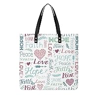 Colorful Lettering Words Faith Hope Love Peace PU Leather Tote Bag Top Handle Satchel Handbags Shoulder Bags for Women Men