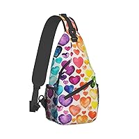 Rainbow Hearts Print Trendy Casual Daypack Versatile Crossbody Backpack Shoulder Bag Fashionable Chest Bag