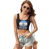Vintage Argentina Flag Sleeveless Workout Casual Yoga Athletic Sexy Tank Crop Tops Shirts for Women Girls