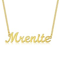 MRENITE 10k 14k 18k Solid Yellow Gold/White Gold/Rose Gold Personalized Name Necklace with Cuban Chain – Dainty Nameplate Jewelry - Custom Any Name Gift for Her Women Men