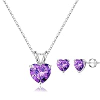SMILIST S925 Sterling Silver Amethyst Heart Birthstone Pendant Earrings Set for Women Girls, Valentines Christmas Thanksgiving Birthday Jewelry Gifts
