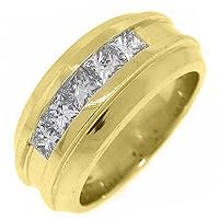 14k Yellow Gold Mens Princess Cut 5-Stone Diamond Ring 1.54 Carats