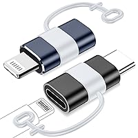 2 Pack [for Lightning to USB C Adapter]&[USB C to Lightning Adapter],Support 27W Fast Charging&Data Transfer for iPhone 15/14,for iPad/Samsung,Not for Audio/OTG,with Anti-Lost Loop,Black+Blue