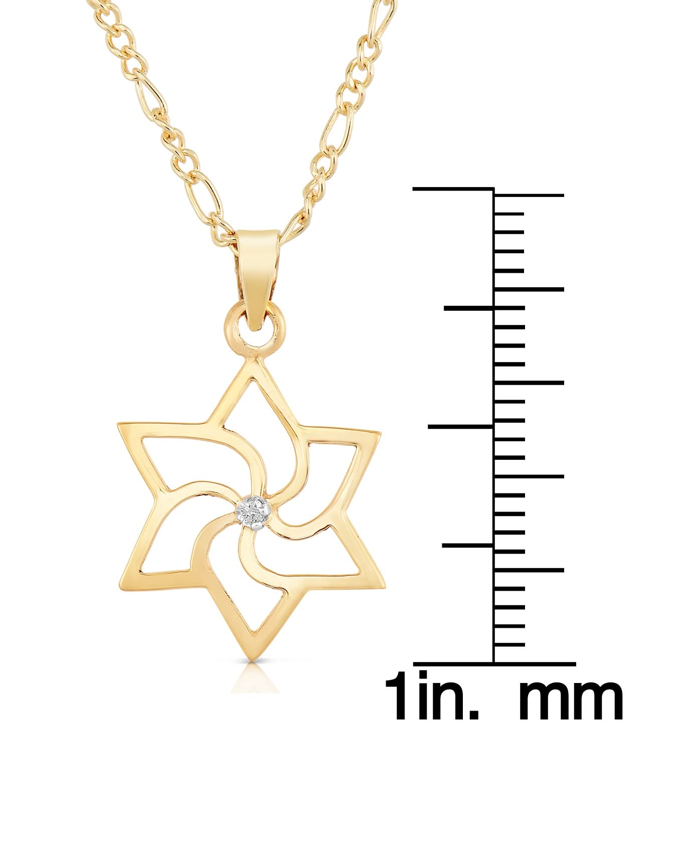 Judaica Jewelry Classic 14k Gold Pinwheel Star of David Diamond Stud Pendant Necklace