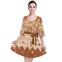 CowCow Womens Autumn Fashion Vintage Floral Orange Woodland Autumn Leaf Velour Kimono Dress, XS-3XL