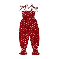 Girls Jumper Toddler Girls Sleeveless Heart Prints Romper Suspenders Jumpsuit Clothes Outfits for (Red, 12-18 Months)