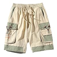 Men's Summer Cargo Shorts with Pockets, Cotton Streetwear Casual Shorts, Ribbons Bermuda Short Pants