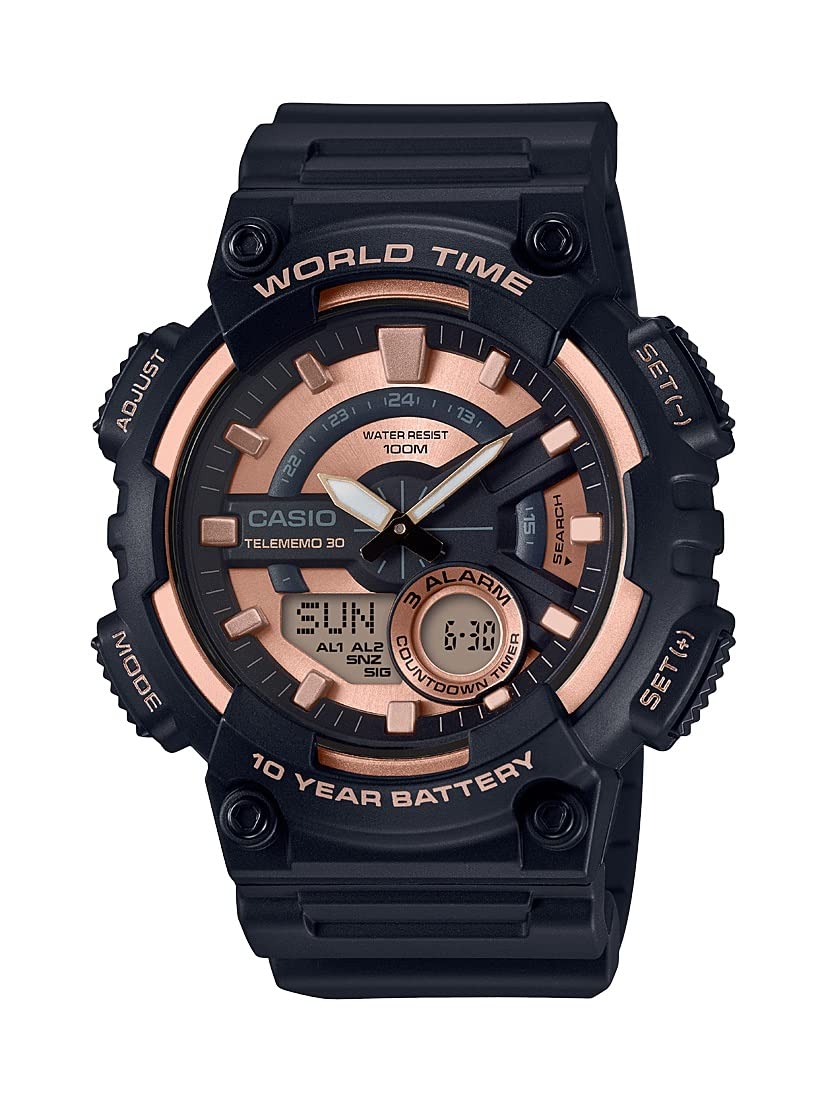 Casio Men's AEQ-110W-1A3V Telememo Analog-Digital Display Quartz Black Watch