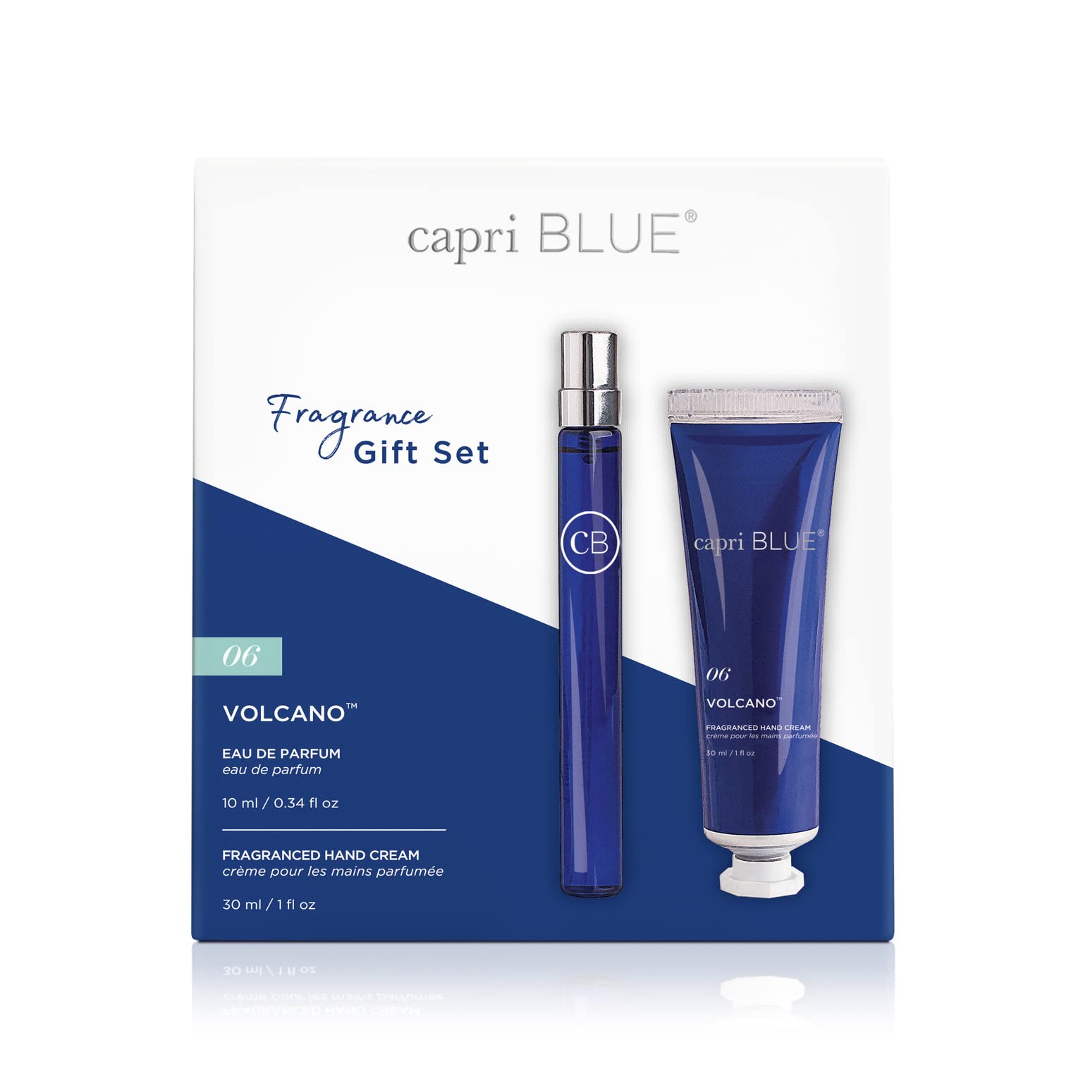 Capri Blue Fragrance Gift Set - 1 Volcano Eau de Parfum .34 fl oz & 1 Volcano Mini Hand Cream 1 oz - Moisturizing Jojoba Oil & Shea Butter Lotion - Cruelty-Free Skin Care Products - No Sulfates
