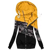 Womens Flannel Plaid Jacket,Womens Athletic Full Zip Lightweight Workout Jacket Women's Winter Coats Women's Fashion Casual Zipper Hoodie Color Matching Long Sleeve Drawstring Coat (Yellow,XL)
