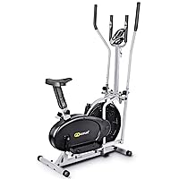 Nightcore 2 in 1 Elliptical Fan Bike Dual Cross Trainer Machine, Workout Exercise Bike with Electronic Display Screen Adjustable Seat & Two Pairs of Armrests for Indoor Home Office Gym Use, Black