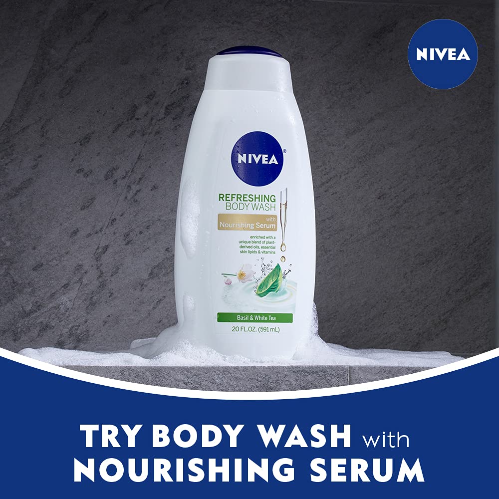 NIVEA Basil and White Tea Body Wash with Nourishing Serum, 20 Fl Oz Bottle