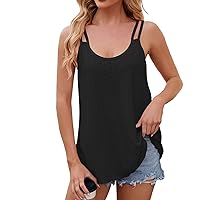Womens Tank Top Flowy Spaghetti Strap Eyelet Loose Fit V Neck Sleeveless Camisole Solid Casual Summer Basic Tank Tops