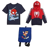 Spider-Man Boys Zip Hoodie with Spiderman T- Shirt And Bonus Backpack