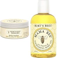 Burt's Bees Mama Bee Belly Butter, Fragrance Free Lotion, 6.5 Ounce Tub + 100% Natural Mama Bee Nourishing Body Oil, 4 Fl Oz