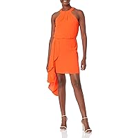 HALSTON Women's Sleeveless High Neck Asymmetric Drape Dress