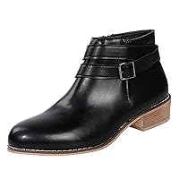 Women'S Fashion Ankle Booties Combat Boots For Women Round Toe Leather Square Heel Retro Zipper Short Boots Shoes