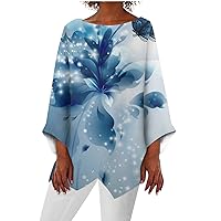 3/4 Sleeve Tops for Women Sexy Casual Loose Blouse Comfy Retro Print Tops Shirt Irregular Hem Round Neck T Shirt