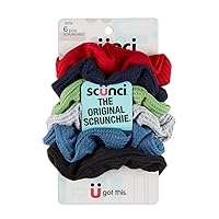 Scunci by Conair The Original Scrunchie Waffle Knit Scrunchies in Navy, White, Red, Blue, Grey and Black, Hair Ties for Women, 6 Count
