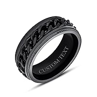 Men's Biker Jewelry Urban Mechanic Black Wide Open Rope Cuban Cable Curb Chain Link Ring Band For Men Gothic Solid Stainless Steel