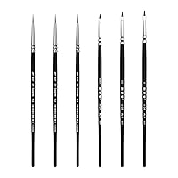 XDT#537#725 Fine Detail Artist Paint Brush 6 Piece Set, Miniature Brushes 4/0,3/0,2/0,1/0 for Micro Painting, Nail Model Acrylic Oil Watercolor