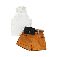 Kids Toddler Baby Girls Summer Outfits Sleeveless Halter Ribbed Knit Tank Tops Shorts 2PCS Clothes Set