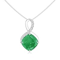 Natural Emerald Infinity Cushion Pendant Necklace with Diamond for Women in Sterling Silver / 14K Solid Gold/Platinum