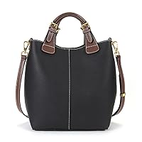 zency Women's Retro Bucket Bag Large Capacity Tote Leather Handbag Casual Composite Bag (Black)