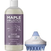 Sage Shampoo with Hair Shampoo Brush - In Shower Scalp Scrubber and Scalp Exfoliator Made with Recycled Wheat Straw and Soft Silicone plus Paraben and Sulfate Free Clarifying Shampoo for Build Up