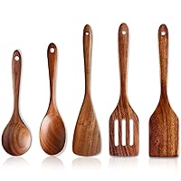 Riveira Bamboo Wooden Spoons for Cooking 6-Piece , Apartment Essentials  Wood Spatula Spoon Nonstick Kitchen Utensil Set Premium Quality  Housewarming