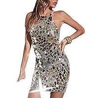 Womens Sparkly Homecoming Dress Satin Sequin Cocktail Dress Backless Spaghetti Straps Prom Party Mini Dress