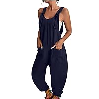 Womens Oversized Sleeveless Jumpsuits Overalls with Pocket One Piece Rompers