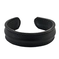 NOVICA Handcrafted Men's Cuff Bracelet Leather from Thailand No Stone Modern [7.75 in L (end to End) x 0.8 in W] 'Basic Black'