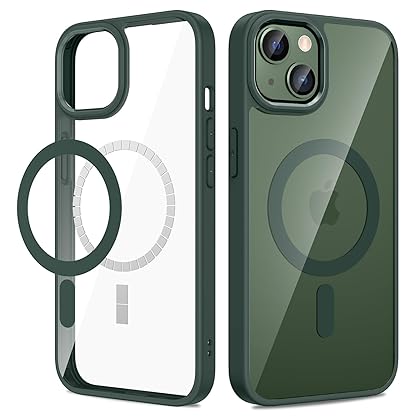 VEGO for iPhone 13 / iPhone 14 Magnetic Case, iPhone 13 Case Compatible with MagSafe, Clear Hard PC Back Cover + Soft TPU Frame Slim Protective Bumper Case for iPhone 13 & iPhone 14 - Alpine Green