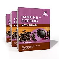 Javita Immune + Defend Mushroom Coffee - South American Dark Roast Robusta w/Chaga & Lion’s Mane, Overall Immune Health Support, Organic & Keto friendly 24 (3.5g) Sticks, 3 boxes