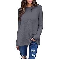 Women's Crew Neck Sweatshirts Fashion Casual Long Sleeve Sweater Loose Round Front Short Back Top Sweatshirts, S-XL
