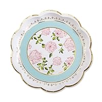 Kate Aspen Paper Plates (Set of 8) Tea Party Decorations, One Size, Pink, Aqua Blue, Blue, Gold