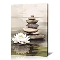LYUNSHUO Zen Canvas Wall Art White Lotus with Stone Picture Print Still Life Landscape Painting Relax Artwork for Yoga Spa Meditation Spiritual Room Home Decor Framed(Zen-1,12.00