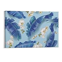 Banana Leaves and Orchid Novelty Picture Decor Canvas Framed Painting Poster Wall Art for Bedroom Office