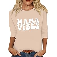 Happy Mother's Day Tops for Women Three Quarter Sleeve Mom Gift Tee Blouse Trendy Funny Graphic Top