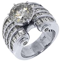 14k White Gold 6.74 Carats Round & Baguette Cut Diamond Engagement Ring