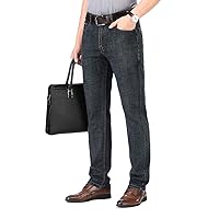 Men's Jeans Straight Leg Fit Casual Denim Black Pants with Pockets