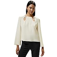 LilySilk Womens Pure Silk Blouse Ladies 30MM Droplet Cut-Out Top with Golden Ring Collar Elegant Leisure Wear