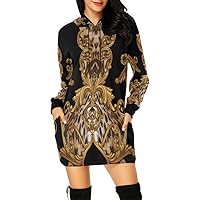 Hoodie Mini Dress For Women Streetwear Cheetah Baroque Gold Black Dresses